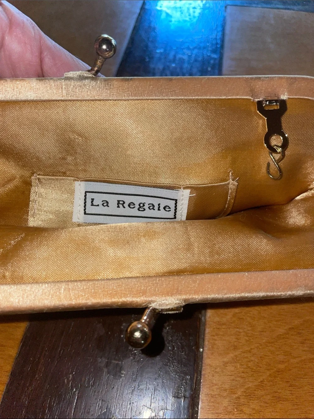 La Regale from Hong Kong Gold Beaded Satin Clutch